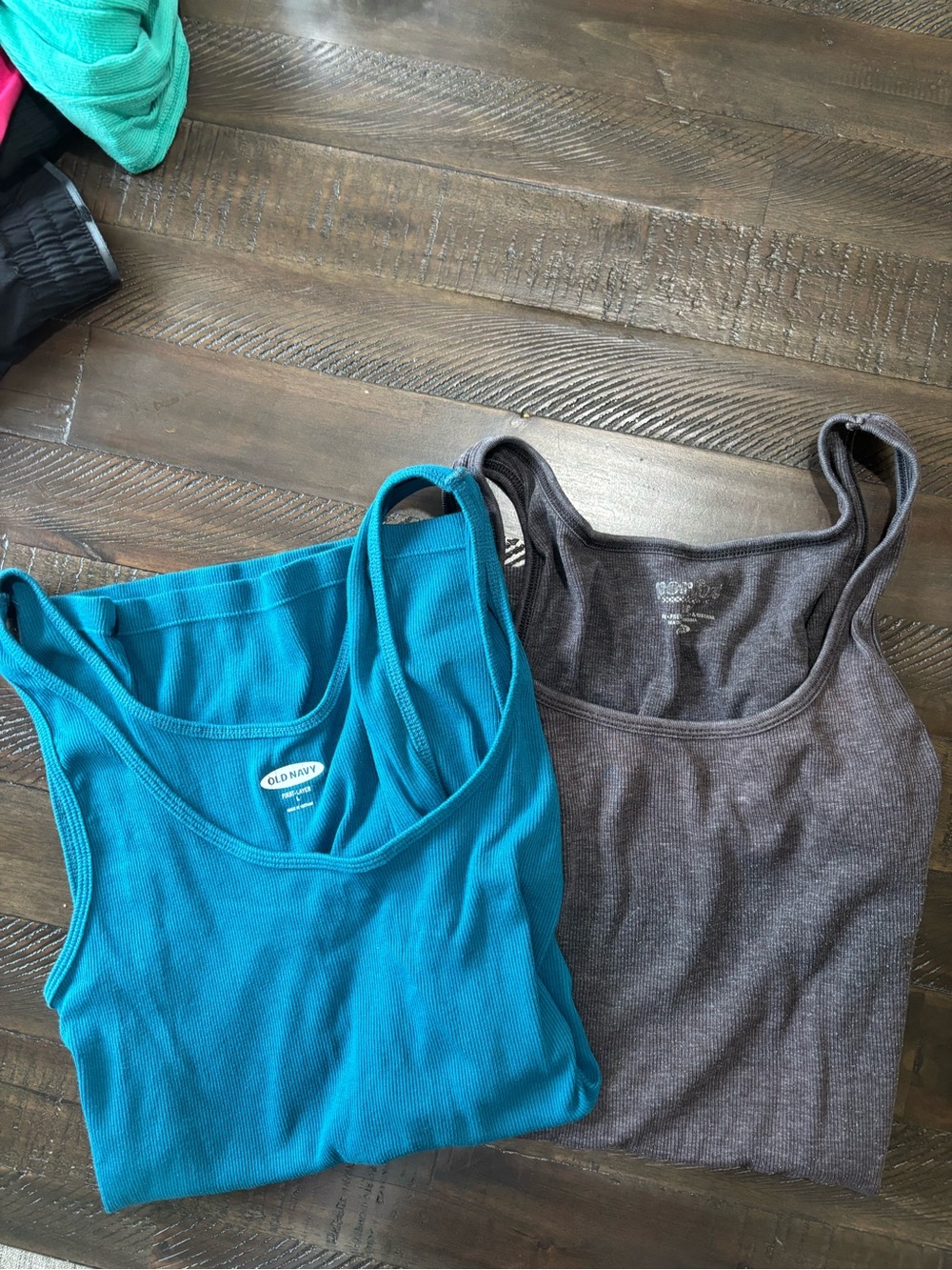 Old Navy Tank Tops in Teal and Brown - Ribbed Scoop Neck